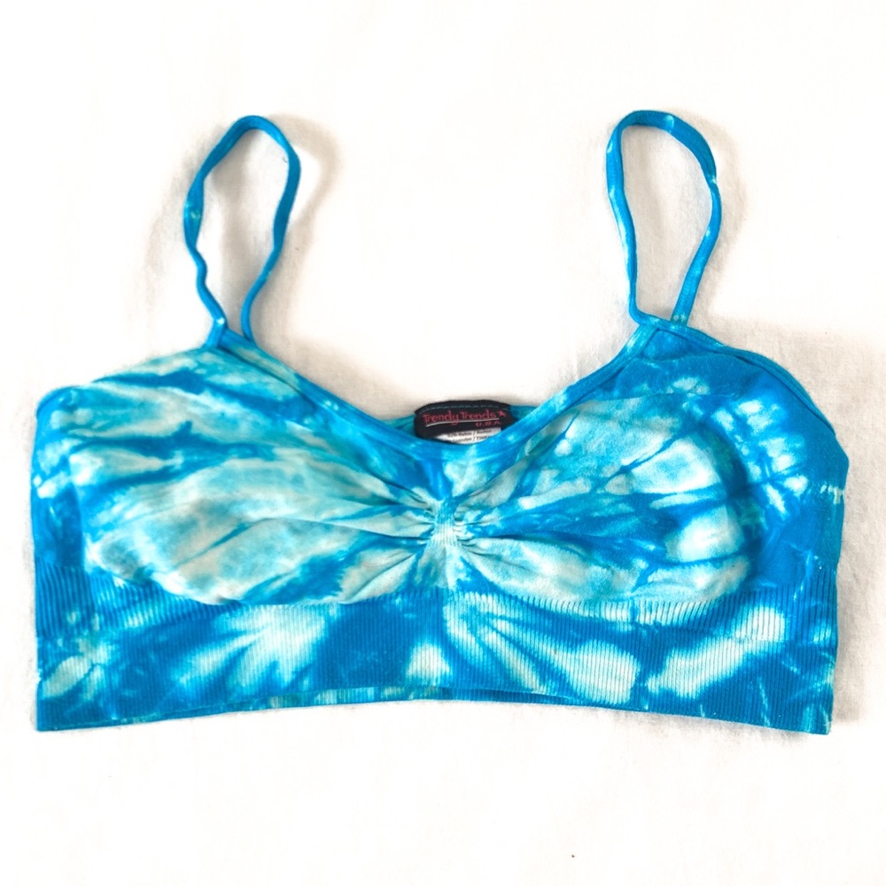 Blue/white tie dye dance bra top